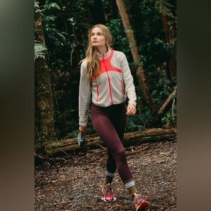 NWT Free People Movement In the Zone zip up fleece Beige & Pink Jacket RARE XL